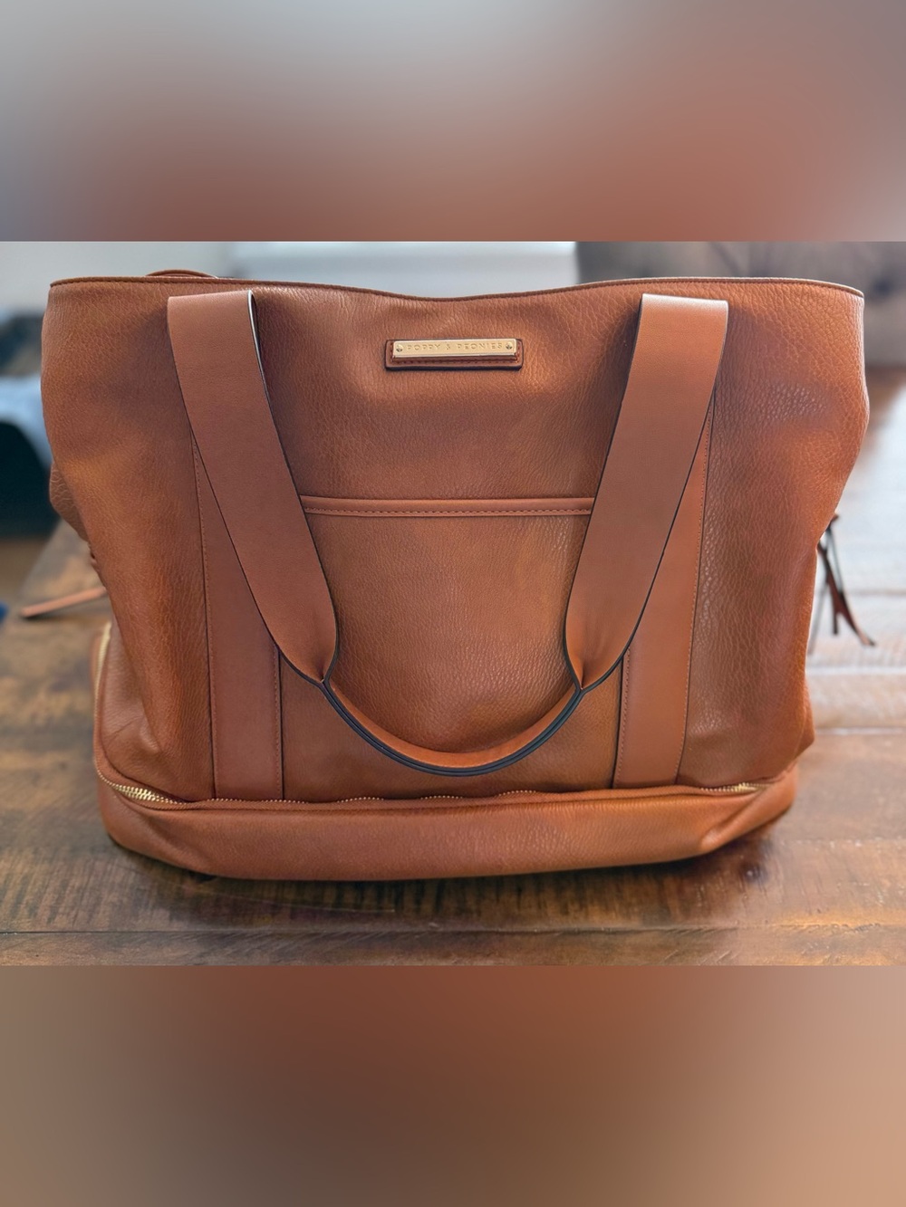 Poppy & Peonies Voyager Tote in Cognac